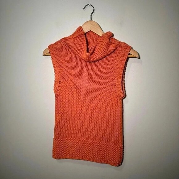Tangerine knitted cowl neck short sleeve tunic sweater S - Picture 2 of 5